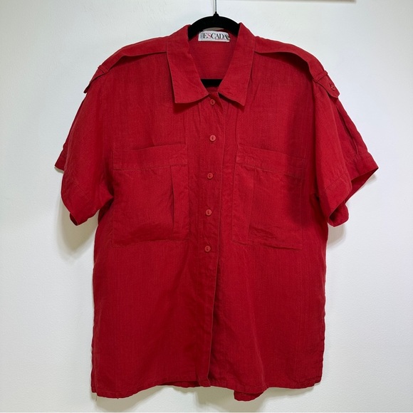 Escada | Vintage Red Safari Linen Top Blouse (Women’s) - Picture 1 of 10